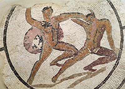 Two gladiators fighting by Roman